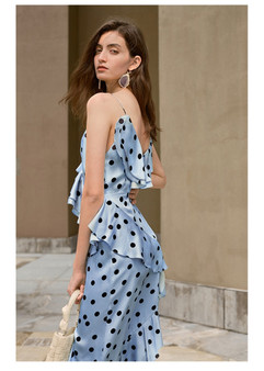 CANDACE Polka Dot V-neck Ruffled Midi Dress