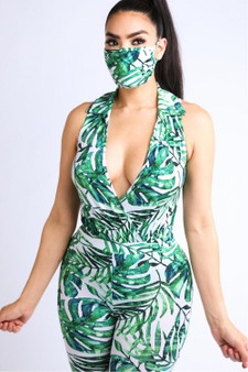 Tropical Printed Jumpsuit With Matching Mask