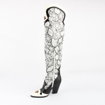 Over the knee cowgirl serpent print boots