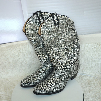 Rhinestones embellished mid-boots