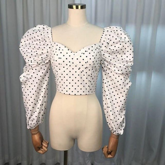 Polka dot puff sleeve top in white