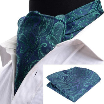 Men Handkerchief Cravat Set Silk Paisley Pattern Gentlemen Dots Tie Wedding Ascot Bowtie Tuxedo