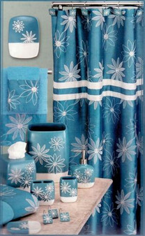 Daisy Stitch Shower Curtain Turquoise - 3PC Towel Set