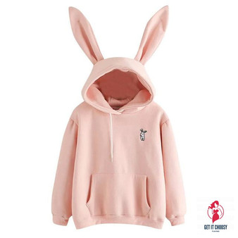 Hoodies Rabbit Ear sudadera kawaii Sweatshirt Women Winter Warm Pink Hoodies Sweatshirts