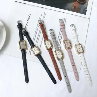 Elegant Simple Rectangle Ladies Brown Quartz  Retro Leather Watch
