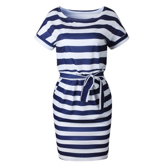 Casual Short Sleeve O-Neck Striped Bodycon Dress