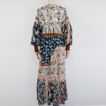 Floral Print Boho Ruffles Loose Vintage Gypsy Maxi Dress