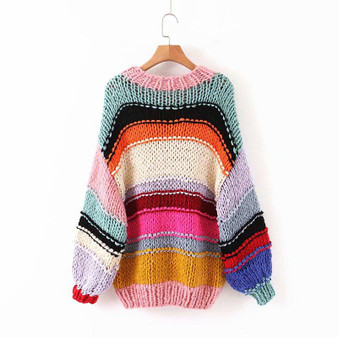 chic handmade sweater patchwork knitted pullovers oversized