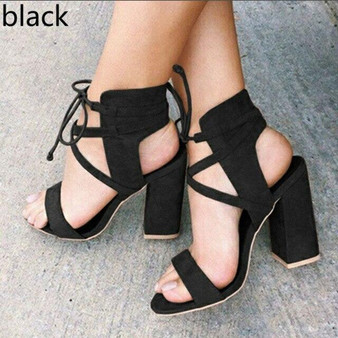 Sexy High Heels Sandals Lace-Up Flock Casual Shoes