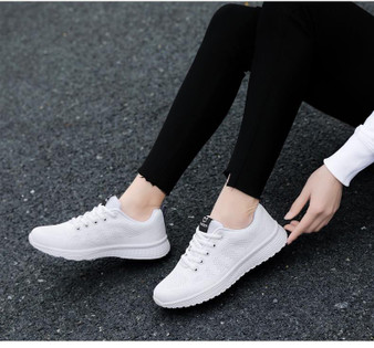 Casual Fashion Breathable Walking Mesh Lace Up Flat Shoes Sneakers