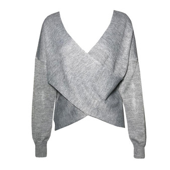 Criss Cross Knitted Casual Solid Loose Pullover Batwing Sleeve Sweaters
