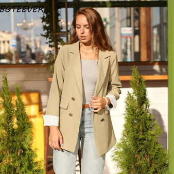 Casual Double Breasted Notched Collar Blazer Jacket