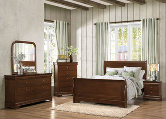 Abbeville Louis Philippe 4PCs Brown Cherry Cal King Sleigh Bedroom Set