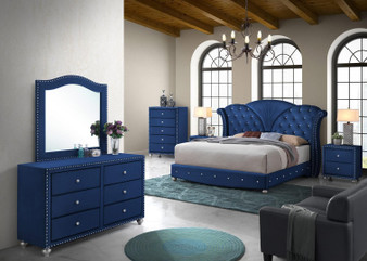 Alana Collection ALANA KING BED BLUE SET 6-Piece Bedroom Set with King Size Bed, Dresser, Mirror, Chest and 2 Nightstands in Blue