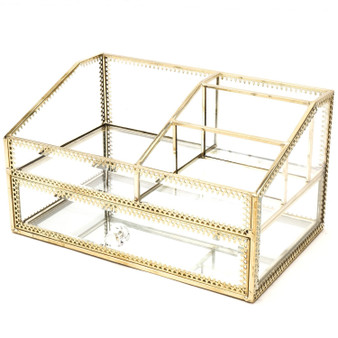 Glass Makeup Organizer Drawer Cosmetic Storage for Vanity,Stunning Divided Cabinet to Hold Makeup/Perfume/Brushes/Creams/Skincare, Large Beauty Products Display for Countertop/Mirrored VanityTray
