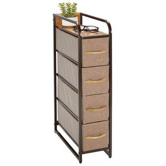 mDesign Vertical Narrow Dresser Storage Tower - Sturdy Steel Frame, Wood Top & Handles, Easy Pull Fabric Bins - Organizer Unit for Bedroom, Hallway, Entryway, Closets - 4 Drawers - Coffee/Espresso