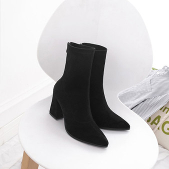 Pointed toe high-heel boots  Suede Leather ankle boots