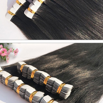 Tape In Virgin Human Hair Extensions (Black Remy Hair)