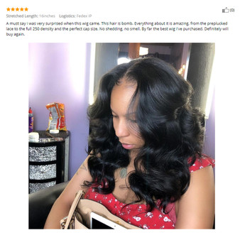 Black  Remy Loose Body Wave Lace Front Human Hair Wigs Preplucked with Baby Hair