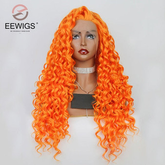 Synthetic Lace Front Wigs Curly Wig Long Orange Wig 24inch