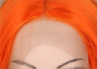 Lace Front  Orange Long Curly Handmade Hairline Glueless Heat Resistant Fiber Synthetic Hair Wigs