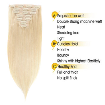 White Blonde 160G Full Head Set  Clip In Human Hair Remy Real Hair Straight