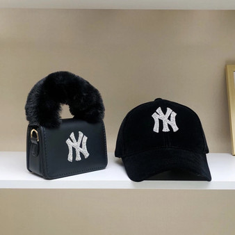 Luxury custom rhinestone bling ny New York Hat and Ny fur handbag set