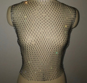 Festive Sheer mesh fishnet diamond rhinestone detail crop top