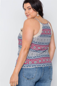 Plus Size Paisley Print Crochet Trim Cami Boho Top