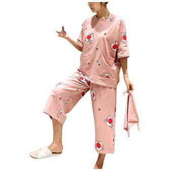 Girl Summer Pajamas Set Women Ladies Sport Home Wear Pajamas Set Student Room Casual Comfortable Cartoon Printed Two-Piece Suit