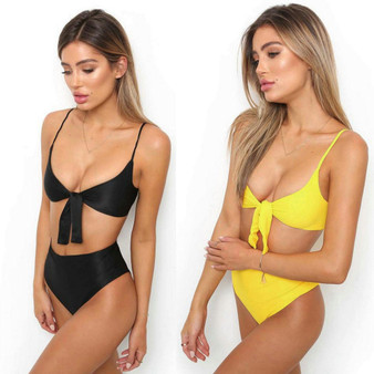 Tie front 2 piece bikini swimsuit