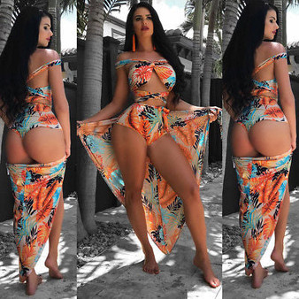 Tropical essence 3 piece bikini cover up set