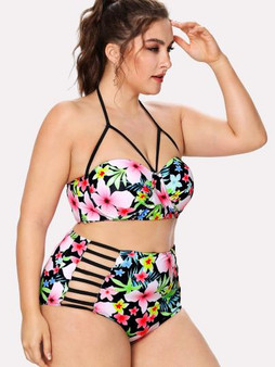 PLUS DOLL “Blissful” cutout strappy floral 2 piece plus size swimsuit