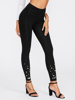 Pearl rhinestone embellished leggings