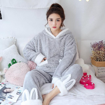 Dormxion Autumn Winter Women Pyjamas Sets pajamas Sleepwear Suit Thick Warm Coral Flannel nightgown Female Cartoon Animal