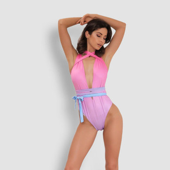 "Lucky" ombre strappy wrap monokini one piece bikini swimwear