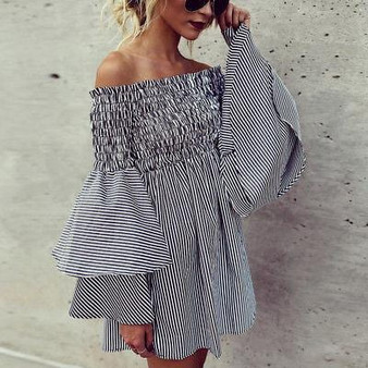 "Blogger" off the shoulder ruffle mini dress