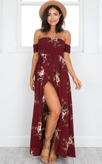 "Boho Babe" Off the shoulder floral maxi dress