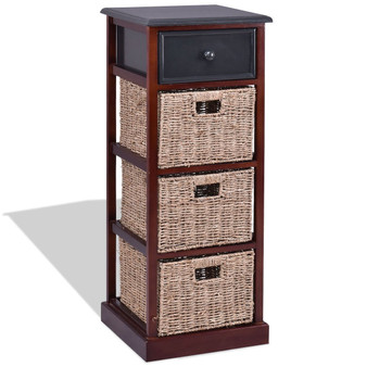 4 Tiers Wood Nightstand w/ 1 Drawer and 3 Baskets