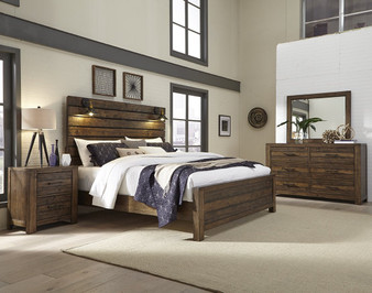 Dajono Rustic Brown Finish 5-Piece Bedroom Set-King Bed, Dresser, Mirror, Nightstand and Chest