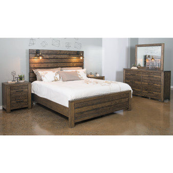 Dajono Rustic Brown Finish 5-Piece Bedroom Set-King Bed, Dresser, Mirror and 2 Nightstands