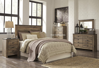 Cremona Brown Casual Bedroom Set: Queen Panel Headboard, Dresser, Mirror, 2 Nightstands