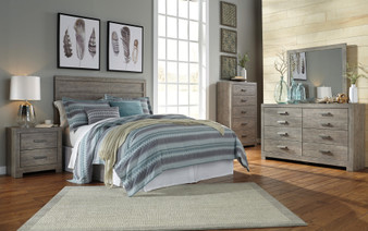 Colvern Casual Gray Color Bedroom Set: Queen/Full Panel Headboard, Dresser, Mirror, Nighstand, Chest