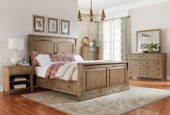 Charlie Court Distressed toffee Queen Wood-Panel Storage Bed, Dresser, Mirror, 2 Nightstands, Chest