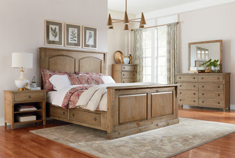 Charlie Court Distressed toffee King Wood-Panel Storage Bed, Dresser, Mirror, 2 Nightstands, Chest