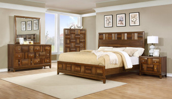 Calais Walnut Finish Solid Wood Construction Bedroom set  Queen Bed  Dresser  Mirror  Night Stand  Chest