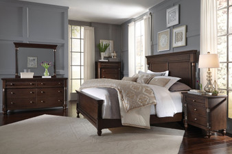 Bruce Stain Cherry Finish Poplar Solids, Quarered Cherry Veneers, Queen Bed, Dresser, Mirror, 2 Nightstands, Chest