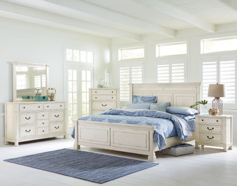 Athena Distressed Vintage White Finish Wood Queen Bed, Dresser, Mirror, Nightstand, Chest