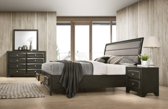 Asger Antique Gray Finish Wood Bedroom Set with Upholstered Queen Bed, Dresser, Mirror, Nightstand