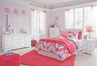 Anarena Traditional White Color Bedroom Set: Full Sleigh Headboard, Dresser, Mirror, Nightstand, Chest